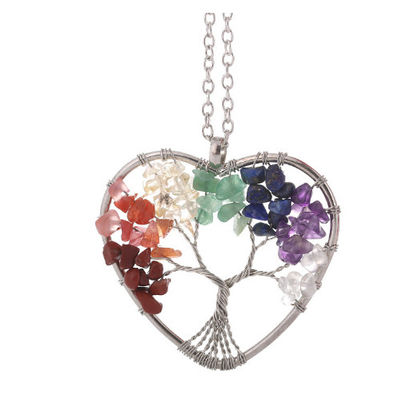 Meditación Árbol de la vida En forma de corazón Chakra Piedra Collar de cristal Tamaño ajustable