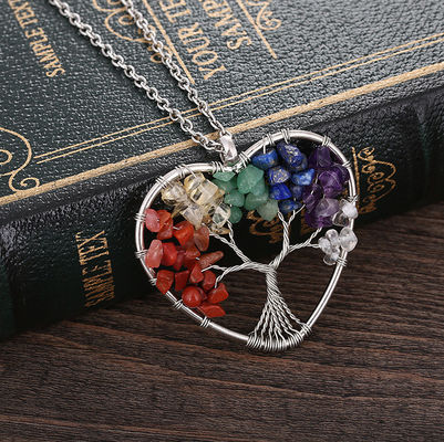 Meditación Árbol de la vida En forma de corazón Chakra Piedra Collar de cristal Tamaño ajustable