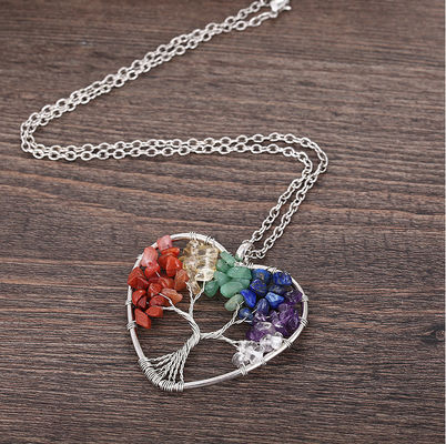 Meditación Árbol de la vida En forma de corazón Chakra Piedra Collar de cristal Tamaño ajustable