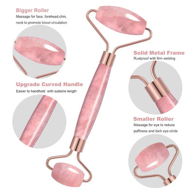 Roller de jade de piedra cristalina rosa de cuarzo para el tratamiento facial / Elimina el edema
