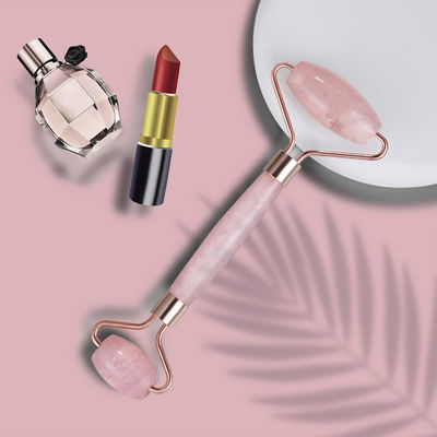 Roller de jade de piedra cristalina rosa de cuarzo para el tratamiento facial / Elimina el edema