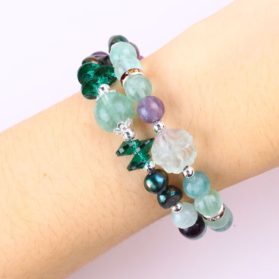 Cristales de fluorito hechos a medida con talla de flores de rosa de fluorito 8 mm de perlas redondas brazalete ajustable