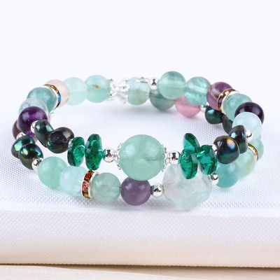 Cristales de fluorito hechos a medida con talla de flores de rosa de fluorito 8 mm de perlas redondas brazalete ajustable