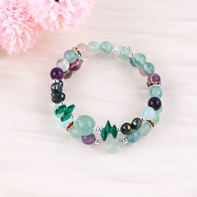 Cristales de fluorito hechos a medida con talla de flores de rosa de fluorito 8 mm de perlas redondas brazalete ajustable