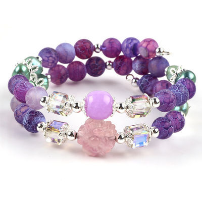 8MM de mano DIY Agate climatizado cristal redondo de cuentas ajustable de doble capa brazalete