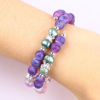 8MM de mano DIY Agate climatizado cristal redondo de cuentas ajustable de doble capa brazalete