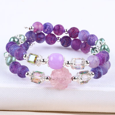8MM de mano DIY Agate climatizado cristal redondo de cuentas ajustable de doble capa brazalete