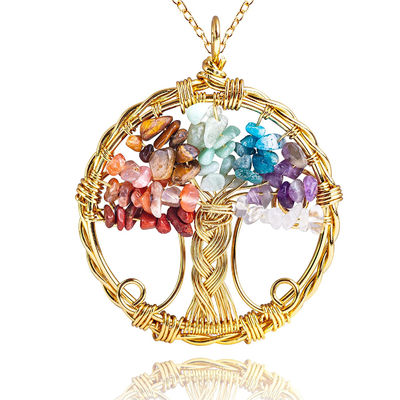 Meditación Dorada Árbol de la Vida Chakra Curación Collar de Cristal Joyería