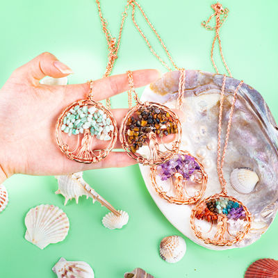 Meditación Dorada Árbol de la Vida Chakra Curación Collar de Cristal Joyería