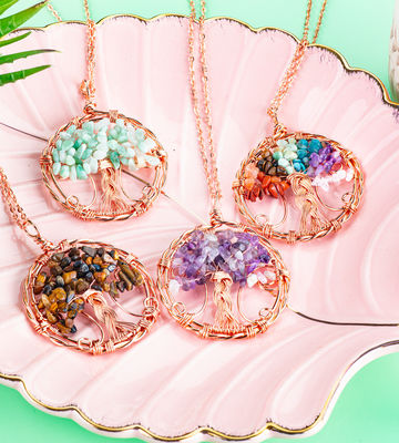 Meditación Dorada Árbol de la Vida Chakra Curación Collar de Cristal Joyería