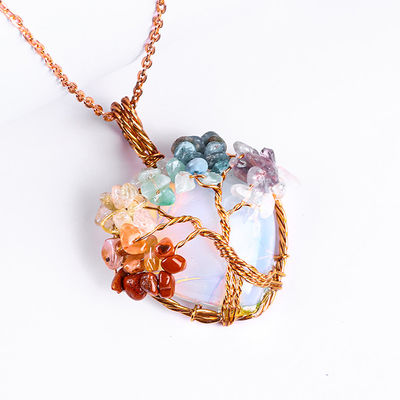 Rosado Oro Sanador Cristal Piedra 7 Chakra Árbol de la Vida colgante
