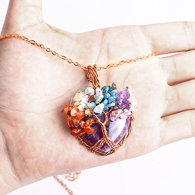 Adjustable ojo de tigre piedra preciosa 7 chakra árbol de la vida collar colgante