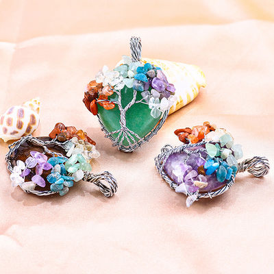 Adjustable ojo de tigre piedra preciosa 7 chakra árbol de la vida collar colgante