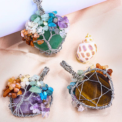 Adjustable ojo de tigre piedra preciosa 7 chakra árbol de la vida collar colgante