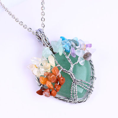 Áventurino Verde Chakra Espiritual Meditación Árbol de la Vida Chakra del Corazón Collar de Piedra de Cristal