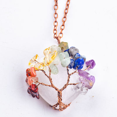 Corazón en forma de árbol de cristal de la vida collar de cuarzo