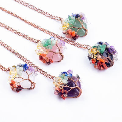 Corazón en forma de árbol de cristal de la vida collar de cuarzo