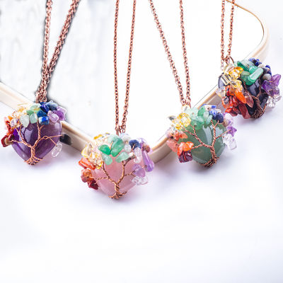 Corazón en forma de árbol de cristal de la vida collar de cuarzo