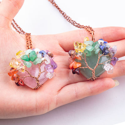 Corazón en forma de árbol de cristal de la vida collar de cuarzo
