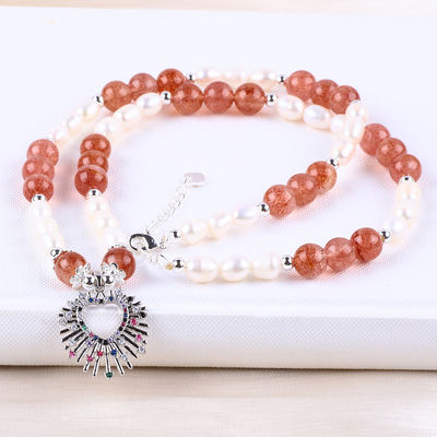 Mujeres collar de perlas de agua dulce de cuarzo de fresa de 5 mm