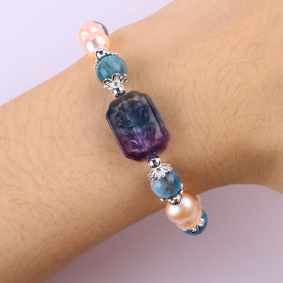 Azul Apatita Perla Piedra Rosa de agua dulce Perla Brazalete OEM ODM