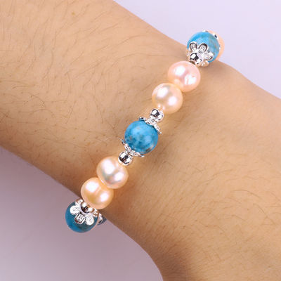 Azul Apatita Perla Piedra Rosa de agua dulce Perla Brazalete OEM ODM