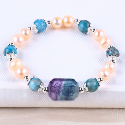Azul Apatita Perla Piedra Rosa de agua dulce Perla Brazalete OEM ODM