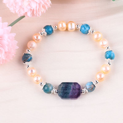 Azul Apatita Perla Piedra Rosa de agua dulce Perla Brazalete OEM ODM