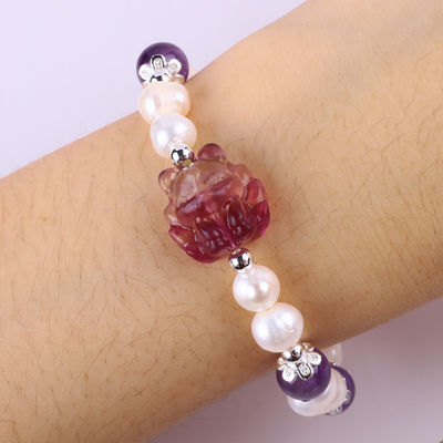 8 mm de perlas de amatista cristal blanco de agua dulce perla brazalete