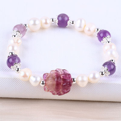 8 mm de perlas de amatista cristal blanco de agua dulce perla brazalete