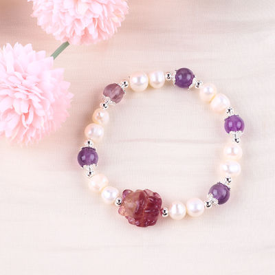 8 mm de perlas de amatista cristal blanco de agua dulce perla brazalete
