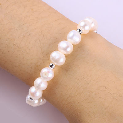 8MM Rosa de agua dulce Perla de estiramiento Brazalete de cristal de corazón tallado