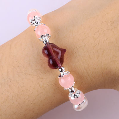 8MM Rosa de agua dulce Perla de estiramiento Brazalete de cristal de corazón tallado