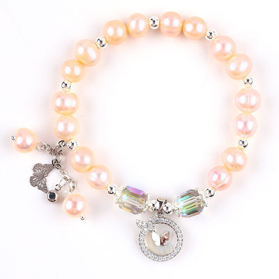 7mm Pink Pearl Stretch Bracelet con concha blanca Acepta la personalización