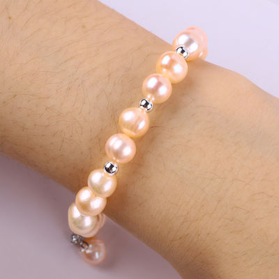 7mm Pink Pearl Stretch Bracelet con concha blanca Acepta la personalización