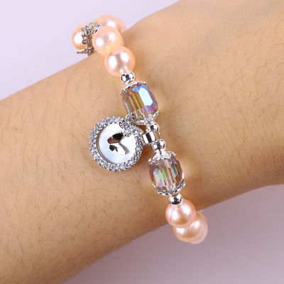 7mm Pink Pearl Stretch Bracelet con concha blanca Acepta la personalización