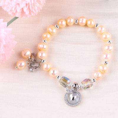 7mm Pink Pearl Stretch Bracelet con concha blanca Acepta la personalización