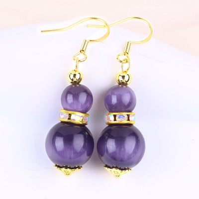 Ojo de gato púrpura, orejas de piedra preciosa, colgantes de 8 mm y 10 mm.