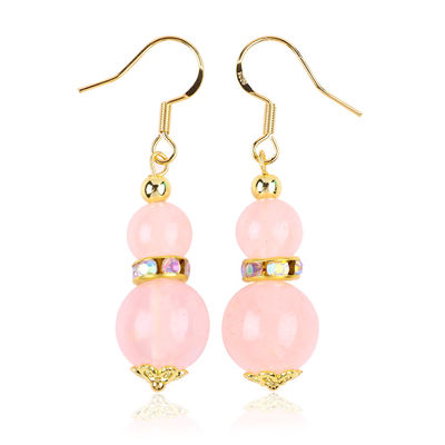 Energía curativa Rosa Rosa Cuarzo Cristal Dángulo Corto Forma Redonda Perla Gancho Ahorro para el uso diario
