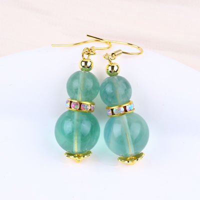 Dibujantes hechos a mano con cuentas verdes de fluorito cristalino gancho de gota corta pendiente de piedra preciosa pendiente para regalar