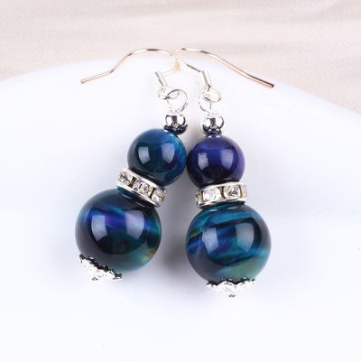 Orecillos de piedra de cristal hechos a mano Ojo de tigre de arco iris Orecillos de colgante de piedra preciosa con cuentas