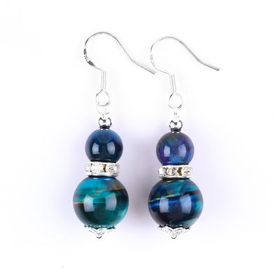 Orecillos de piedra de cristal hechos a mano Ojo de tigre de arco iris Orecillos de colgante de piedra preciosa con cuentas