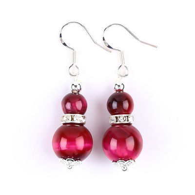 Los pendientes de piedra de cristal hechos a mano Rosas Ojo de tigre rojo Colgante de piedra preciosa Con cuentas de orejas