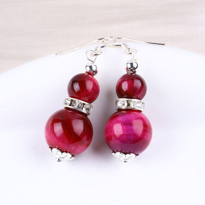 Los pendientes de piedra de cristal hechos a mano Rosas Ojo de tigre rojo Colgante de piedra preciosa Con cuentas de orejas