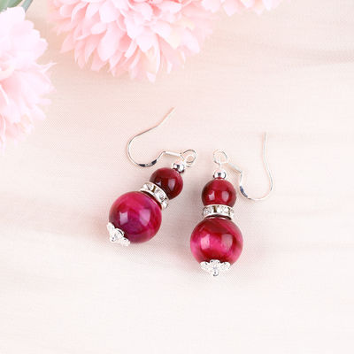 Los pendientes de piedra de cristal hechos a mano Rosas Ojo de tigre rojo Colgante de piedra preciosa Con cuentas de orejas