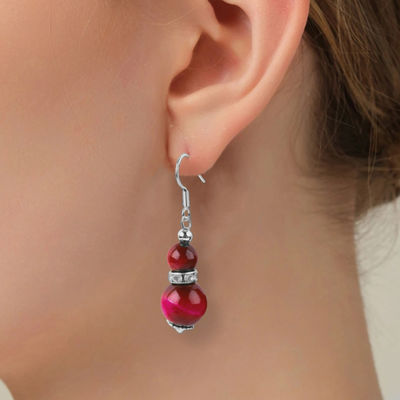 Los pendientes de piedra de cristal hechos a mano Rosas Ojo de tigre rojo Colgante de piedra preciosa Con cuentas de orejas