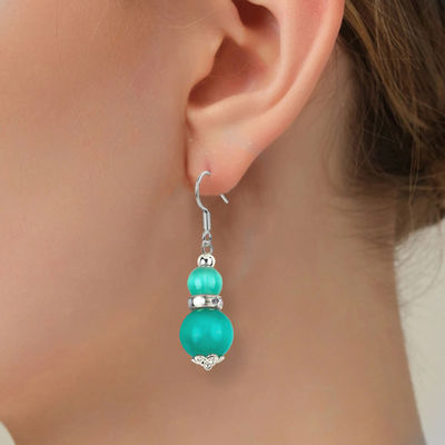 Orecillos de piedra de cristal hechos a mano Ojo de gato verde Orecillos de colgante de piedra preciosa con cuentas