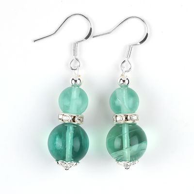 Orecillos de piedra de cristal hechos a mano Orecillos de piedra preciosa de fluorito verde con cuentas