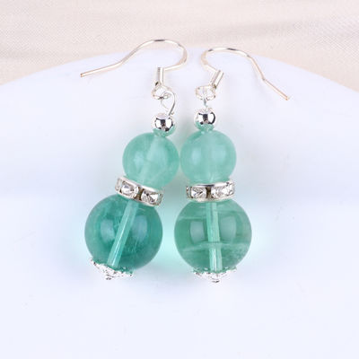Orecillos de piedra de cristal hechos a mano Orecillos de piedra preciosa de fluorito verde con cuentas