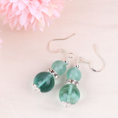 Orecillos de piedra de cristal hechos a mano Orecillos de piedra preciosa de fluorito verde con cuentas